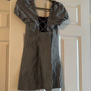 Zara gingham black and white tie back mini dress